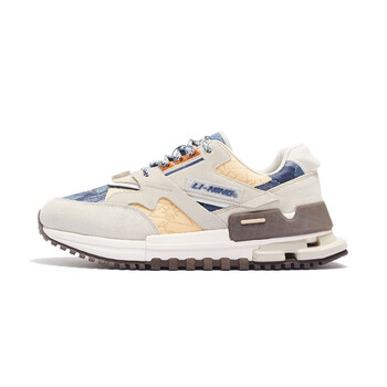 李宁男子春季001匠心低帮复古鞋子轻便休闲透气运动鞋azgs077 燕麦灰