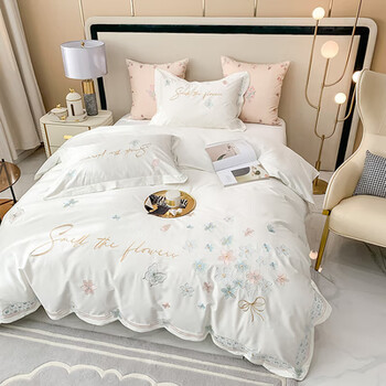 家纺乐优公主80支兰精天丝四件套床单冰丝床上用品全 蝶舞飘香(白) 1