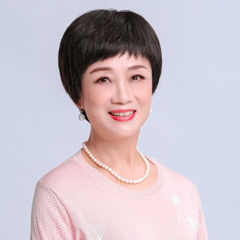 尚美莱假发套女短发全头套真人发丝妈妈短发真发圆脸中老年修脸减龄