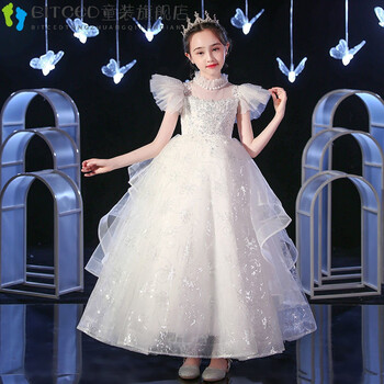 biced儿童婚纱8岁中大童礼服公主裙子11小女孩生日高端走秀花童婚纱裙