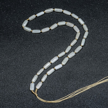 藏玉瑶和田玉挂绳男女士款项链挂绳玉珠链款四窄珠金线白色