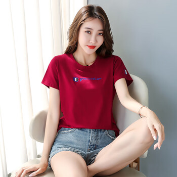 女士短袖t恤女2022年夏季新款女装夏装体恤时尚短t四十岁上衣酒红色m