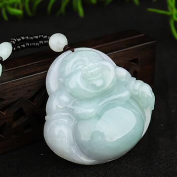 缅甸翡翠佛公吊坠女玉佛挂件弥勒佛玉石项链笑佛锁骨链玉坠25267翡翠