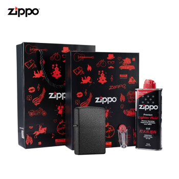 之宝(Zippo)打火机套装礼盒 黑裂漆236（火机+小油133ml+火石6粒装）煤油防风火机