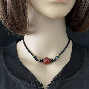 红玛瑙项链单珠2022年新款女夏吊坠民族风锁骨链颈链复古装饰短款