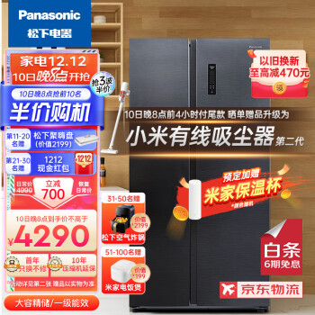 松下(Panasonic) 632升大容量冰箱双开门对开门 1级能效银离子kang菌装置 独立制冰NR-B631MS-BH