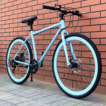 男女学生24寸26寸复古实心胎轻便女士通勤单车eg7同款蓝色后7速礼包