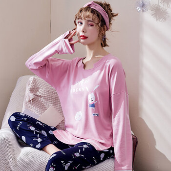 罗丽丝秋款舒适睡衣女士春装纯棉长袖薄款可爱卡通全棉家居服春秋套装