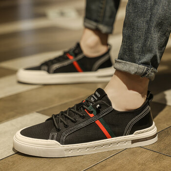 pantfok欧洲站男鞋潮牌英伦板鞋夏季透气薄款布面白底黑面休闲鞋子男