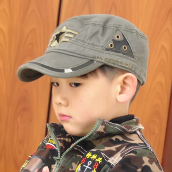 儿童迷彩帽男童军帽男童防晒帽子军训迷彩帽潮流扮酷小孩帽子帅气平顶