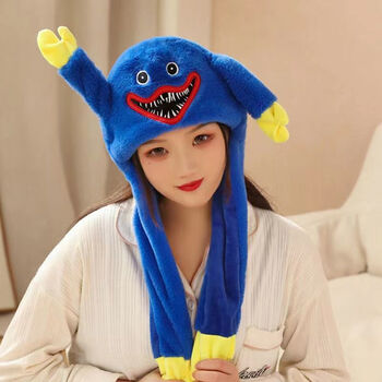 头套丑萌可爱帽子搞怪有趣一捏会动的波比公仔波比蓝色帽子无led灯60