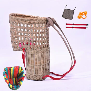 渺帆背篼手工背小孩竹编背篓背兜儿童背椅娃娃背袋婴儿座椅a款彩虹套