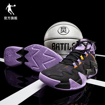 乔丹qiaodan破影2代网面透气篮球鞋运动鞋男高帮球鞋 黑色/电光紫