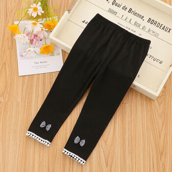 春季薄款儿童长裤外穿123岁4婴儿春秋小女孩宝宝裤子女裤花边黑色80cm