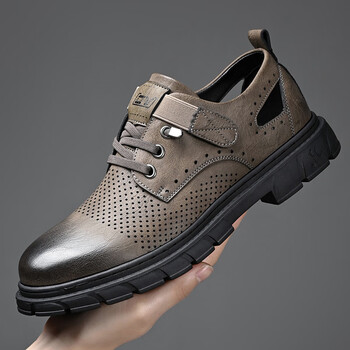 凉皮鞋包头洞洞鞋休闲鞋皮凉鞋 卡其色 6568镂空 38【图片 价格 品牌