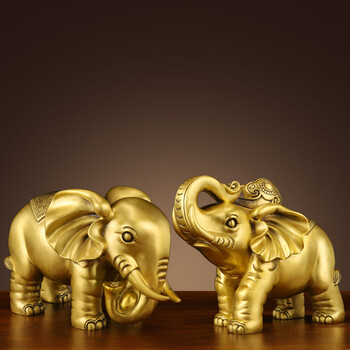 翰鸥斐大象摆件一对铜象全铜铜大象象摆件铜制大象吸水象黄铜客厅家居