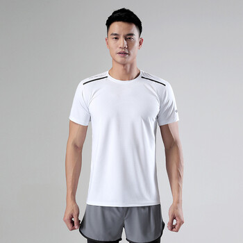 男子纯色速干t恤圆领弹力透气短袖男士运动训练服白色s
