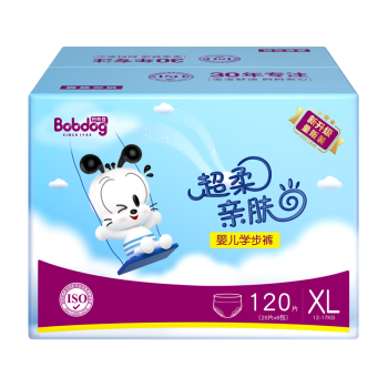 巴布豆BOBDOG超柔亲肤拉拉裤XL120片箱装(12-17KG)