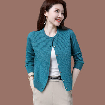 歌米拉针织衫女开衫薄款春秋装新款女装外搭上衣毛衣小外套女士蓝色xl