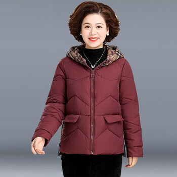 冬装羽绒棉服外套女秋冬短款棉袄2022新款中老年17291枣红短款同款