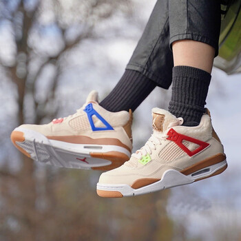 耐克nikeairjordan4卡其色拼接女子高帮鸳鸯休闲篮球鞋dh0572264