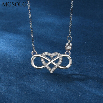 mgsolg s925银莫比乌斯环无限爱心幸运锆石吊坠情侣项链项饰【配送