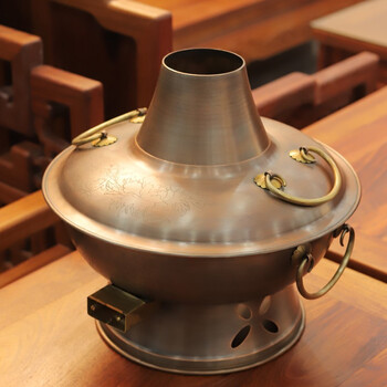 鑫明亮电炭两用水洗錾刻牡丹花复古铜火锅锅家用电火锅暖锅纯铜老式