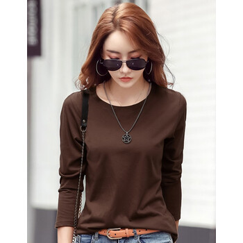 衣领飘飘t恤女装长袖上衣打底衫秋春秋季大码打底衣棉纯色百搭修身秋