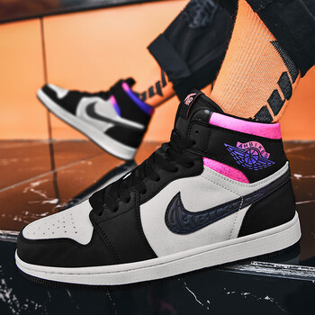 鞋官网空军一号男款黑银脚趾联名板鞋子aj1高帮女鞋大童运动 aj大巴黎