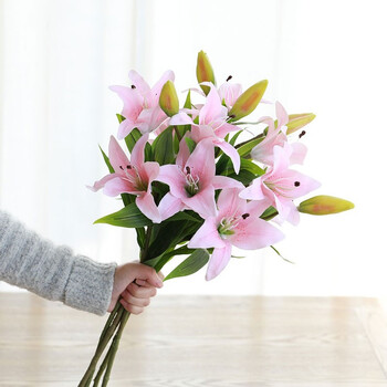 爱已装糖仿真花花束 爱已装糖手感保湿多头百合花仿真花束客厅餐桌装饰摆件绢花摆设电视柜插花假花花艺3支淡粉 行情报价价格