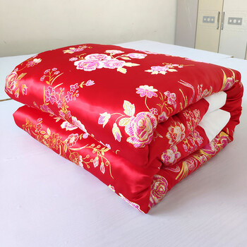 老式丝绸被套老式丝绸被套包边被罩粉红杭州绸缎面结婚复古风龙凤缎面
