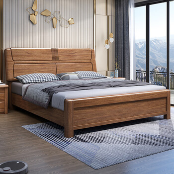 欣尔博惠华丰家具中式胡桃木色实木双人床18米现代简约卧室储物高箱软