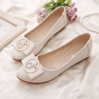 骆驼牛筋女鞋2022夏季新款百搭休闲防滑单鞋女软底皮鞋女鞋米白色36