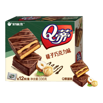 好丽友（orion）Q蒂榛子巧克力味12枚336g 夹心面包蛋糕早餐面包点心休闲零食解馋 Q蒂榛子巧克力味12枚336g