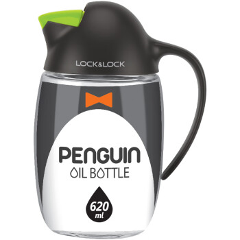 乐扣乐扣（LOCK&LOCK） 玻璃油壶可爱小企鹅自动开合油壶调味料瓶620ml绿色CKO105GRN