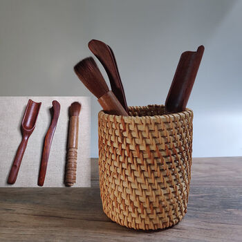 六君子收纳桶 越南藤编秋创意茶道组六君子茶桶笔筒茶刀茶道茶具零配