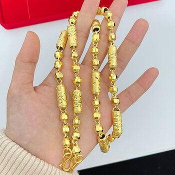 男生空心竹节粗款仿金链子橄榄圆珠镀金链子网红首饰圆珠3珠8毫米69克