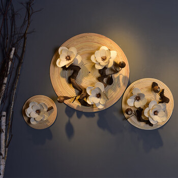 新中式装饰壁饰墙面装饰壁挂创意挂件立体客厅背景墙饰藤编壁挂 定制