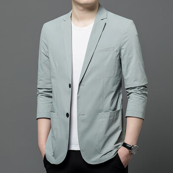 雅弋尔休闲西装男士春秋西服韩版商务中年爸爸装便西小西装外套淡绿色