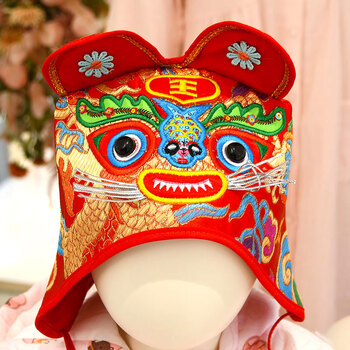 传统手工新年婴儿虎头帽儿童帽满月周岁大人男女秋冬宝宝老虎帽子 j款