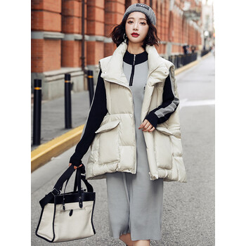 伊卡茵 高端品牌羽绒服马甲女2022新款中长款立领马夹背心韩版宽松白