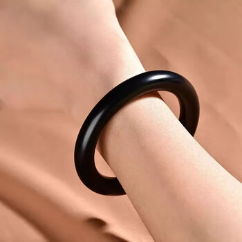 韩生生墨翠缅甸翡翠老坑老料石英岩黑色玉石个性贵妃墨玉 手镯 53-54