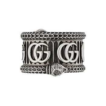 古驰(gucci)双g灵蛇银戒指 ins潮街头风 送男友送女友百搭戒指 情侣