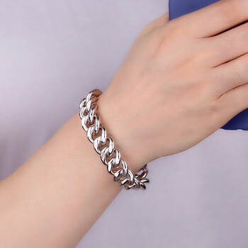 999马鞭链银手链男足银霸气潮嘻哈银饰手环手串 宽16毫米长20厘米