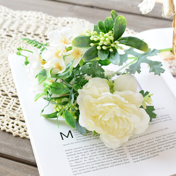 ins芙蓉玫瑰仿真花小清新花束套装塑料假花绢花餐桌摆件摄影道具