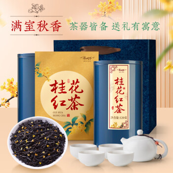 茶人岭桂花红茶武夷正山小种茶叶礼盒 双罐装240g赠茶具