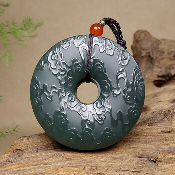 【珠宝严选 】和田玉 青玉 双雕刻祥云图平安扣 平平安安挂件40.