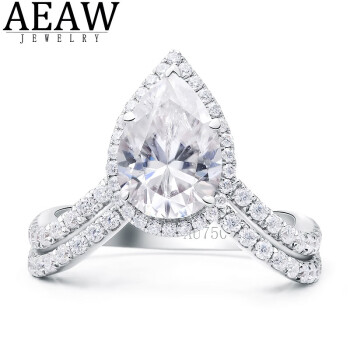 AEAW Jewelry白18K金培育钻石戒指水滴梨形E色VS1实验室人造钻石 定制款 IGI/1克拉/E/VS1/2EX