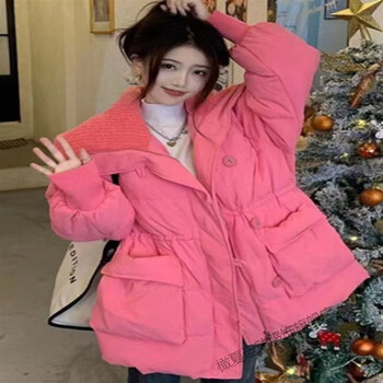 361羽绒服女大翻领收腰白鸭绒冬新款中长款小个子加厚小众设计感粉色m