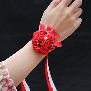 创意舞蹈新娘伴娘姐妹团手花姊妹珍珠手环手腕花 红色手腕花(一个)